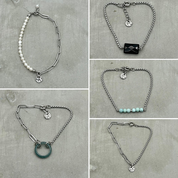 Stainless steel bracelets - Freshwater Pearl Bracelet, Jade bracelet, Turquoise bracelet, Black agate bracelet