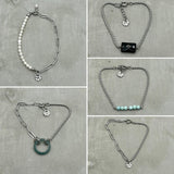 Stainless steel bracelets - Freshwater Pearl Bracelet, Jade bracelet, Turquoise bracelet, Black agate bracelet