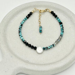 14K Gold Filled Dainty Bracelet - Turquoise, Freshwater Pearl, Labradorite & Spinel