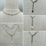 Stainless Steel Necklace - Freshwater Pearl, Y necklace, layering necklace