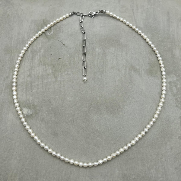 Stainless Steel Dainty pearl Necklace - 3mm Freshwater Pearl