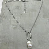 Stainless Steel Necklace - Baroque Freshwater Pearl