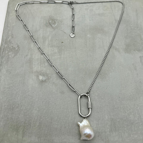Stainless Steel Necklace - Baroque Freshwater Pearl