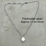 Stainless Steel half half Necklace - Freshwater Pearl