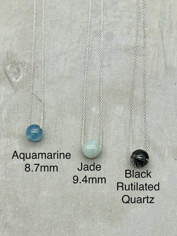925 Sterling silver Minimalist dainty necklace -  Aquamarine necklace, Jade necklace