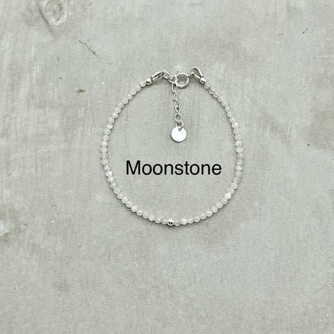 925 Sterling Silver Bracelets - Moonstone, Labradorite, Black spinel