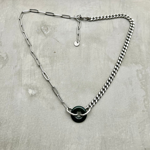 Stainless Steel half half statement Necklace - Jade