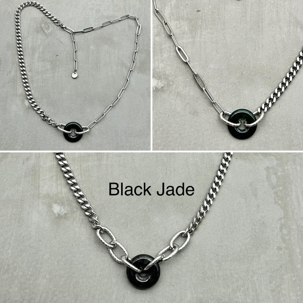 Stainless Steel half half statement Necklace - Jade
