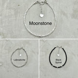 925 Sterling Silver Bracelets - Moonstone, Labradorite, Black spinel