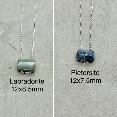 925 Sterling silver Minimalist dainty necklace -  Moonstone necklace, Pietersite necklace
