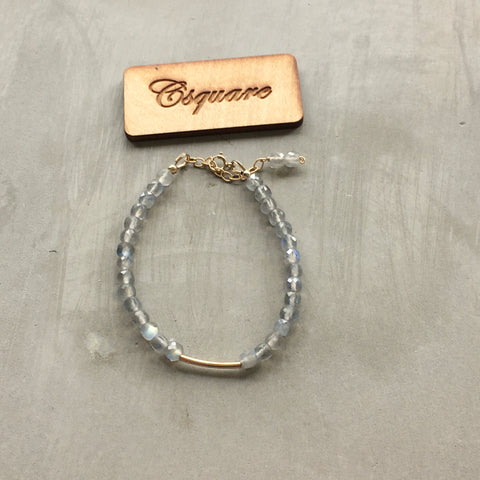 14k Gold Filled Dainty Bracelet - Cube Labradorite