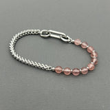 Handcrafted Statement Stainless steel bracelet - 5mm Strawberry quartz bracelet, Half half bracelet, Cube curb bracelet