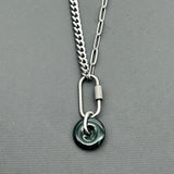 Jade & Baroque Pearl Statement Necklace, Carabiner stainless steel necklace, baroque pearl necklace, jade necklace