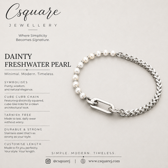Handcrafted Statement Stainless steel bracelet - Freshwater pearls bracelet, Half half bracelet