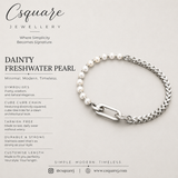 Handcrafted Statement Stainless steel bracelet - Freshwater pearls bracelet, Half half bracelet