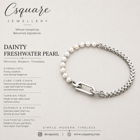 Handcrafted Statement Stainless steel bracelet - Freshwater pearls bracelet, Half half bracelet