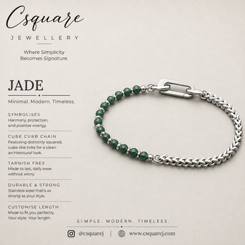Handcrafted Statement Stainless steel bracelet - Jade bracelet, Half half bracelet