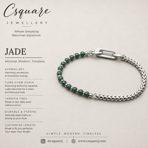 Handcrafted Statement Stainless steel bracelet - Jade bracelet, Half half bracelet