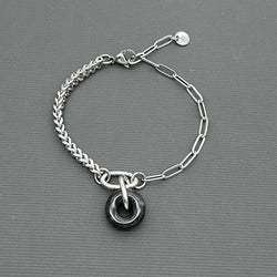 Statement Stainless steel half half bracelet - Black Jade