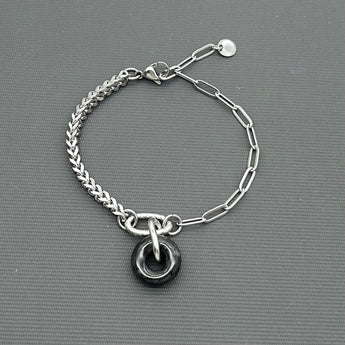 Statement Stainless steel half half bracelet - Black Jade