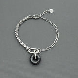 Statement Stainless steel half half bracelet - Black Jade bracelet