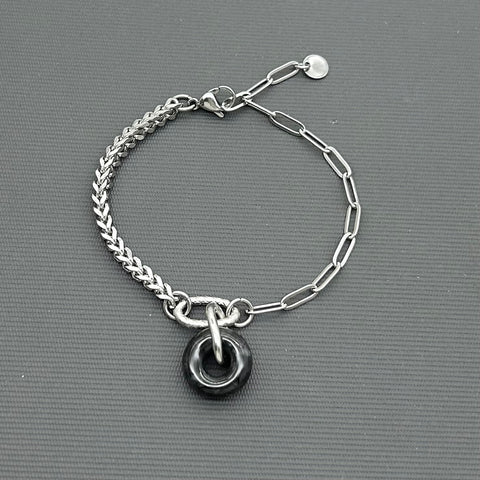 Statement Stainless steel half half bracelet - Black Jade