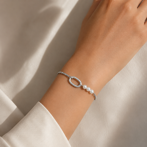 Handcrafted Stainless steel  bracelet - Freshwater Pearls bracelet - 3 pearls