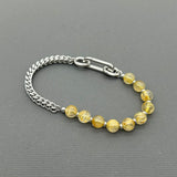 Handcrafted Statement Stainless steel bracelet -6mm Gold rutilated quartz bracelet, Cube curb bracelet, half half bracelet