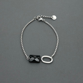 Stainless steel bracelet - Black agate
