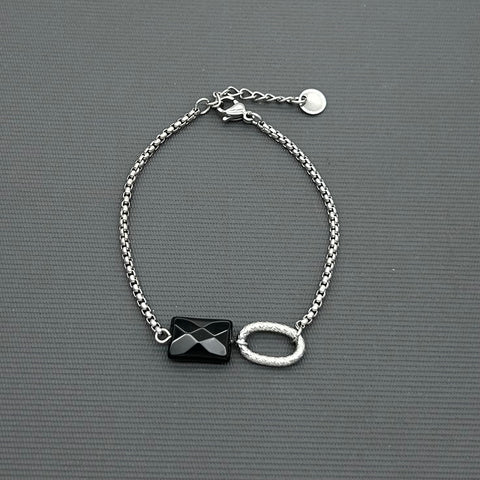 Stainless steel bracelet - Black agate