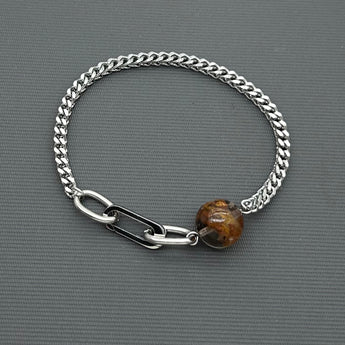 Statement Stainless steel bracelet - Red Phantom Quartz, Garden Quartz