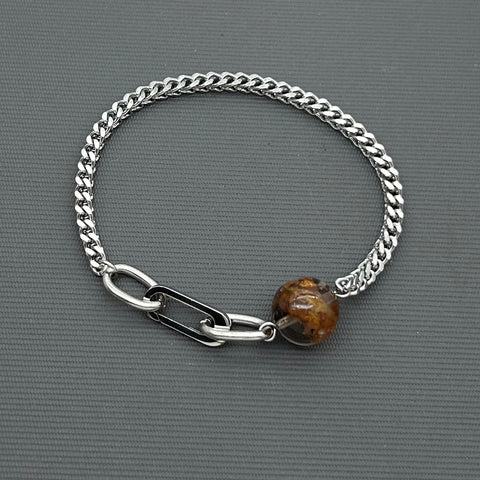 Statement Stainless steel bracelet - Red Phantom Quartz, Garden Quartz