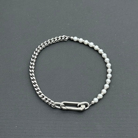 Statement Stainless steel  bracelet - Freshwater Pearls