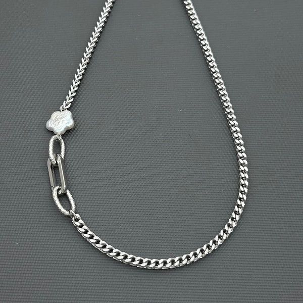 Statement Stainless steel Necklace - Freshwater Pearl