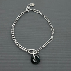 Statement Stainless steel half half bracelet - Jade (donut)