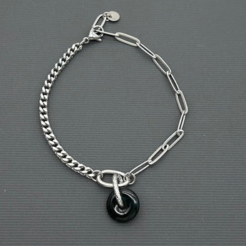 Statement Stainless steel half half bracelet - Jade (donut)