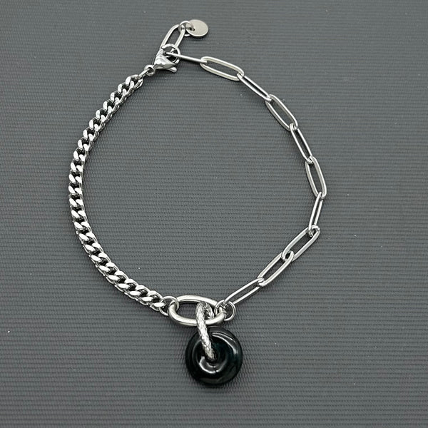 Statement Stainless steel half half bracelet - Jade (donut)