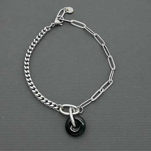 Statement Stainless steel half half bracelet - Jade (donut)
