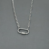 Jade & Baroque Pearl Statement Necklace, Carabiner stainless steel necklace, baroque pearl necklace, jade necklace