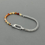 Handcrafted Statement Stainless steel bracelet - 4mm carnelian bracelet, Half half bracelet, Cube curb bracelet