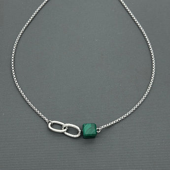 Stainless steel necklace - Malachite