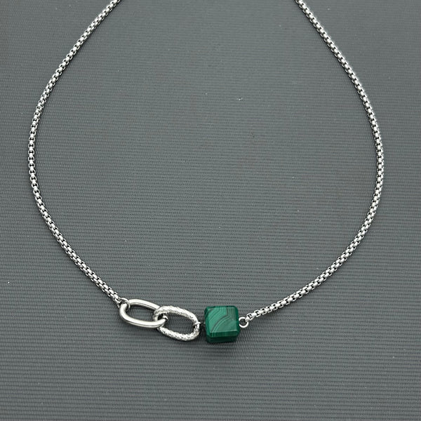 Stainless steel necklace - Malachite