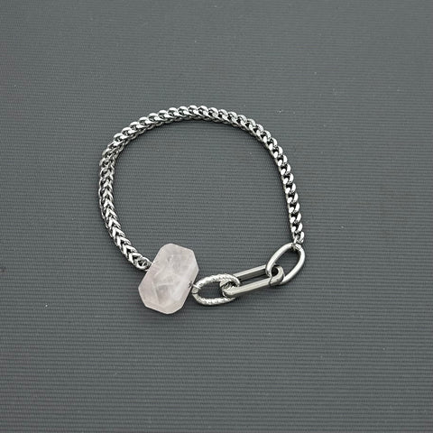 Statement Stainless steel bracelet - Rose Quartz