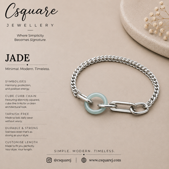 Handcrafted Statement Stainless steel bracelet - Jade bracelet, Cube curb bracelet , one piece only