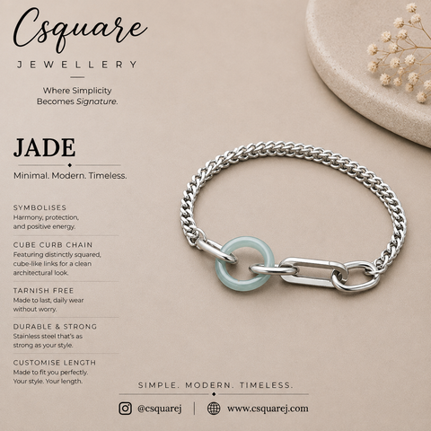 Handcrafted Statement Stainless steel bracelet - Jade bracelet, Cube curb bracelet , one piece only