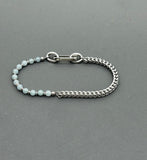 Handcrafted Statement Stainless steel bracelet - Blue Jade bracelet, Half half bracelet, Cube curb bracelet