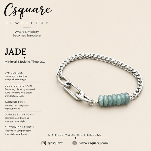 Handcrafted Statement Stainless steel bracelet, jade bracelet