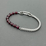 Handcrafted Statement Stainless steel bracelet - Garnet bracelet, Half half bracelet