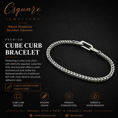 Handcrafted Statement Stainless steel bracelet, cube curb chain bracelet