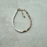 New Pearls - 14K Gold Filled Dainty Bracelet - Iolite, Tourmaline, Strawberry quartz, Spinel